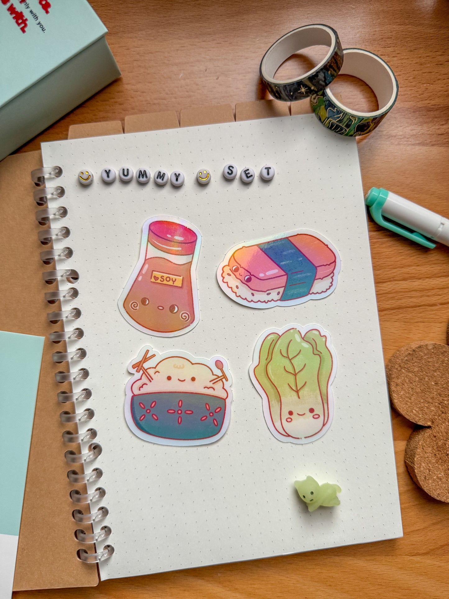 Yummy Asian Food Stickers, Set of 4, Holographic Stickers
