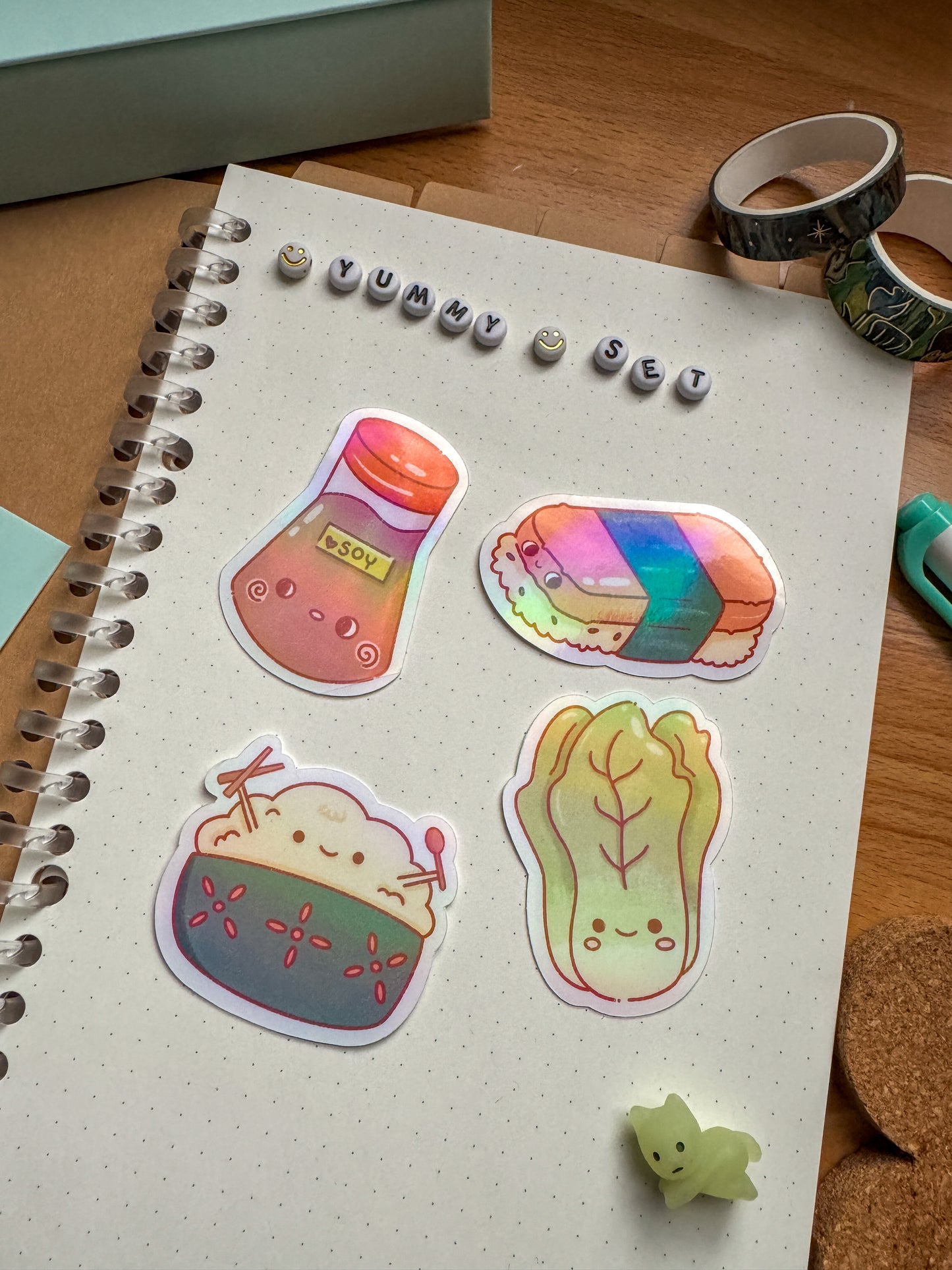 Yummy Asian Food Stickers, Set of 4, Holographic Stickers