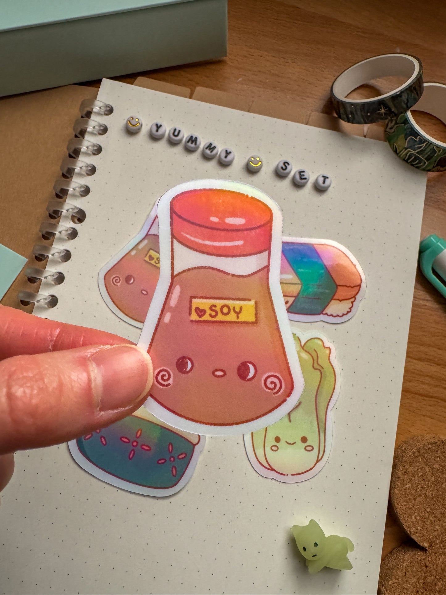Yummy Asian Food Stickers, Set of 4, Holographic Stickers