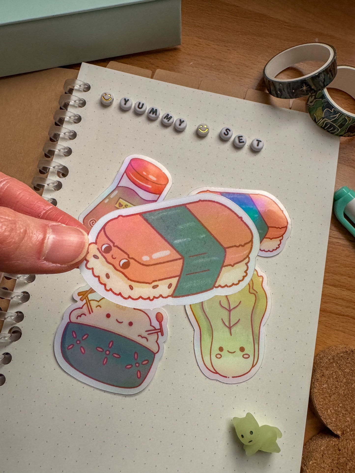 Yummy Asian Food Stickers, Set of 4, Holographic Stickers