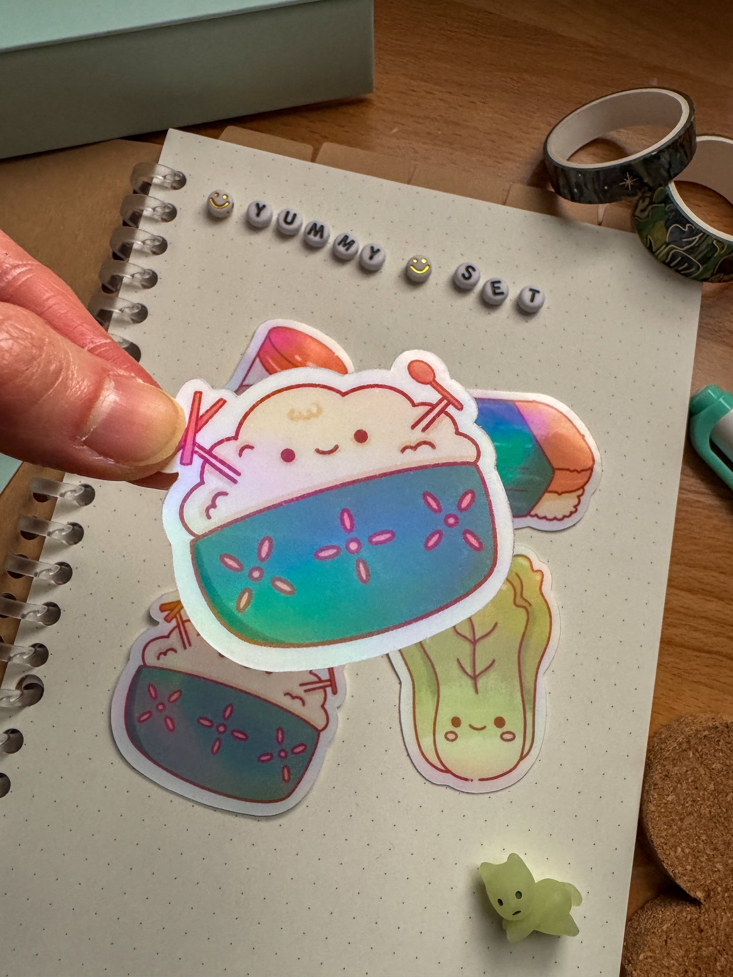 Yummy Asian Food Stickers, Set of 4, Holographic Stickers