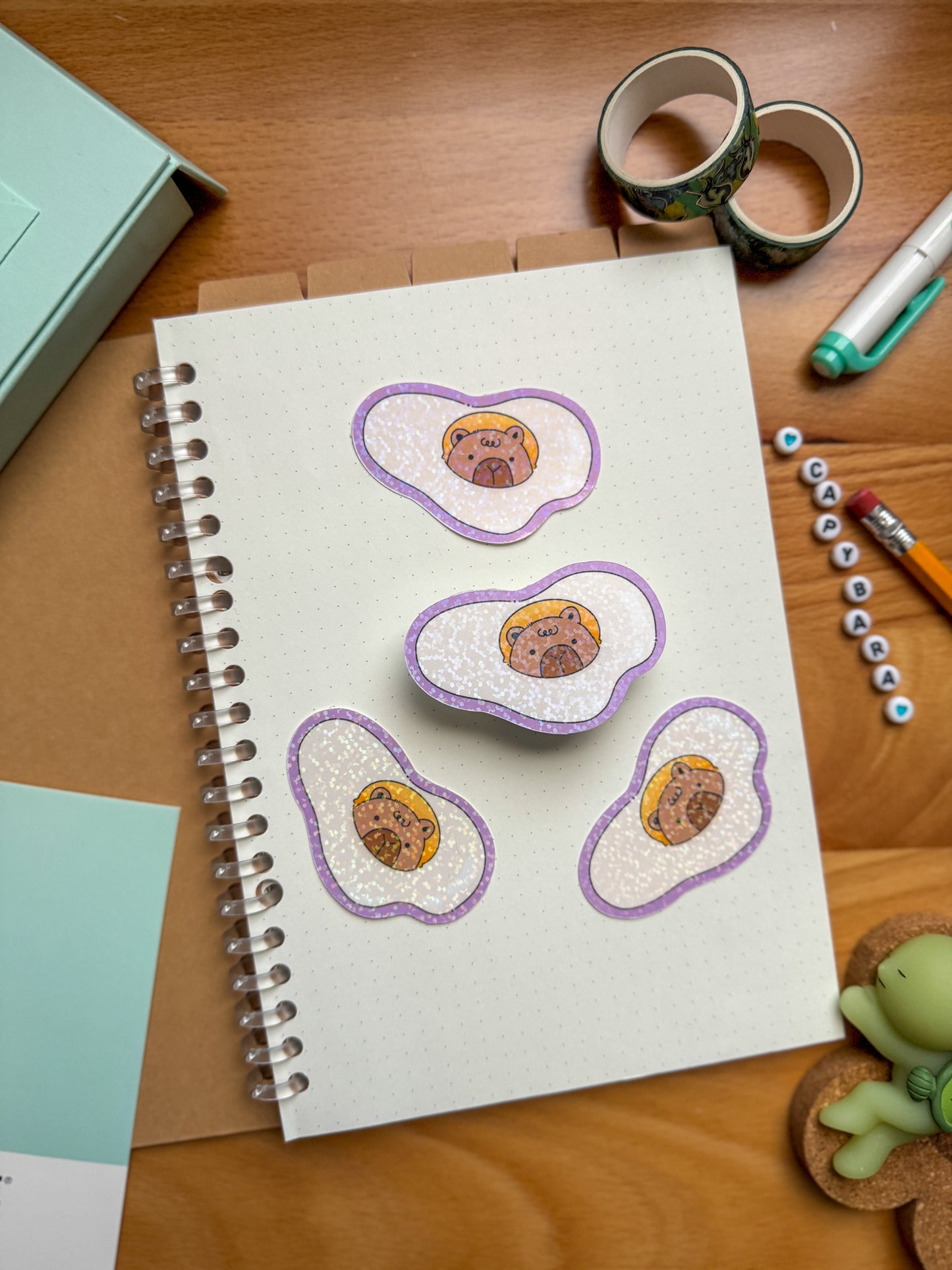 Capybara Breakfast Stickers, Set of 3, Holographic Stickers