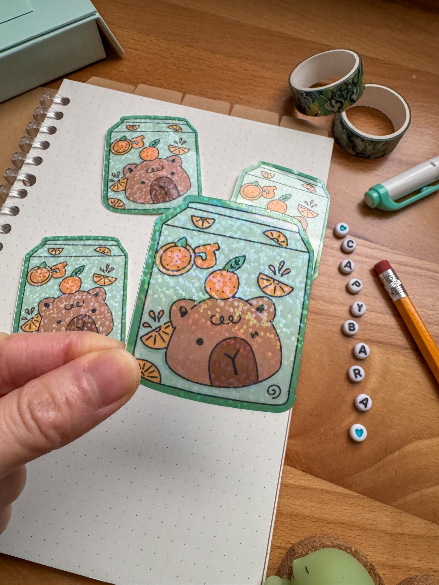 Capybara Breakfast Stickers, Set of 3, Holographic Stickers