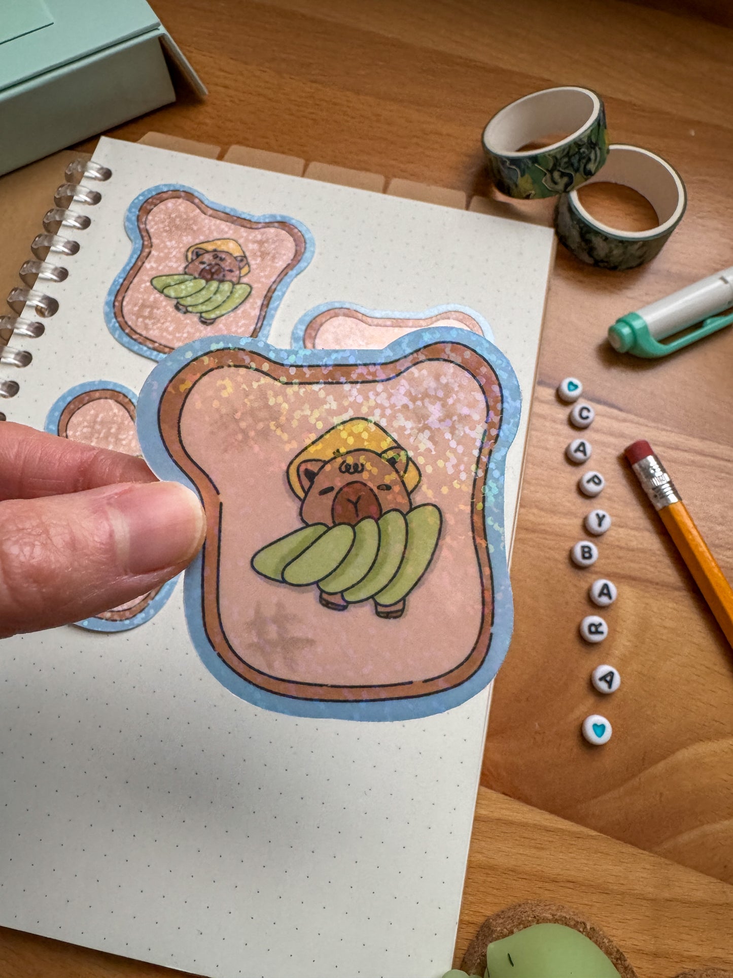 Capybara Breakfast Stickers, Set of 3, Holographic Stickers