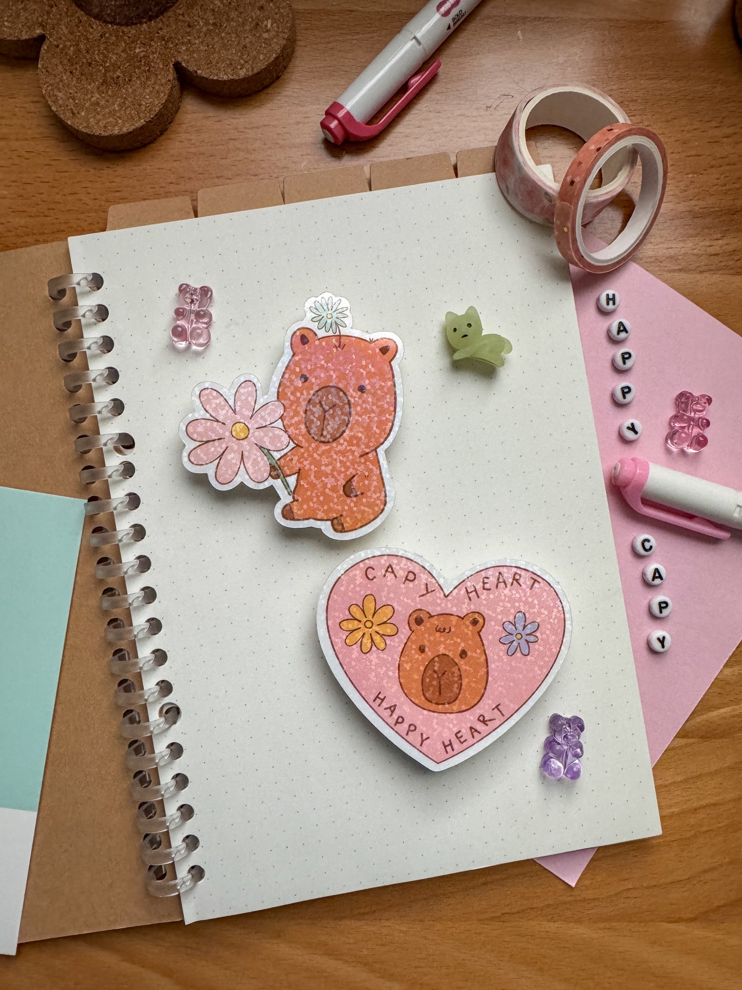 Happy Capybaras, Set of 2, Holographic Stickers