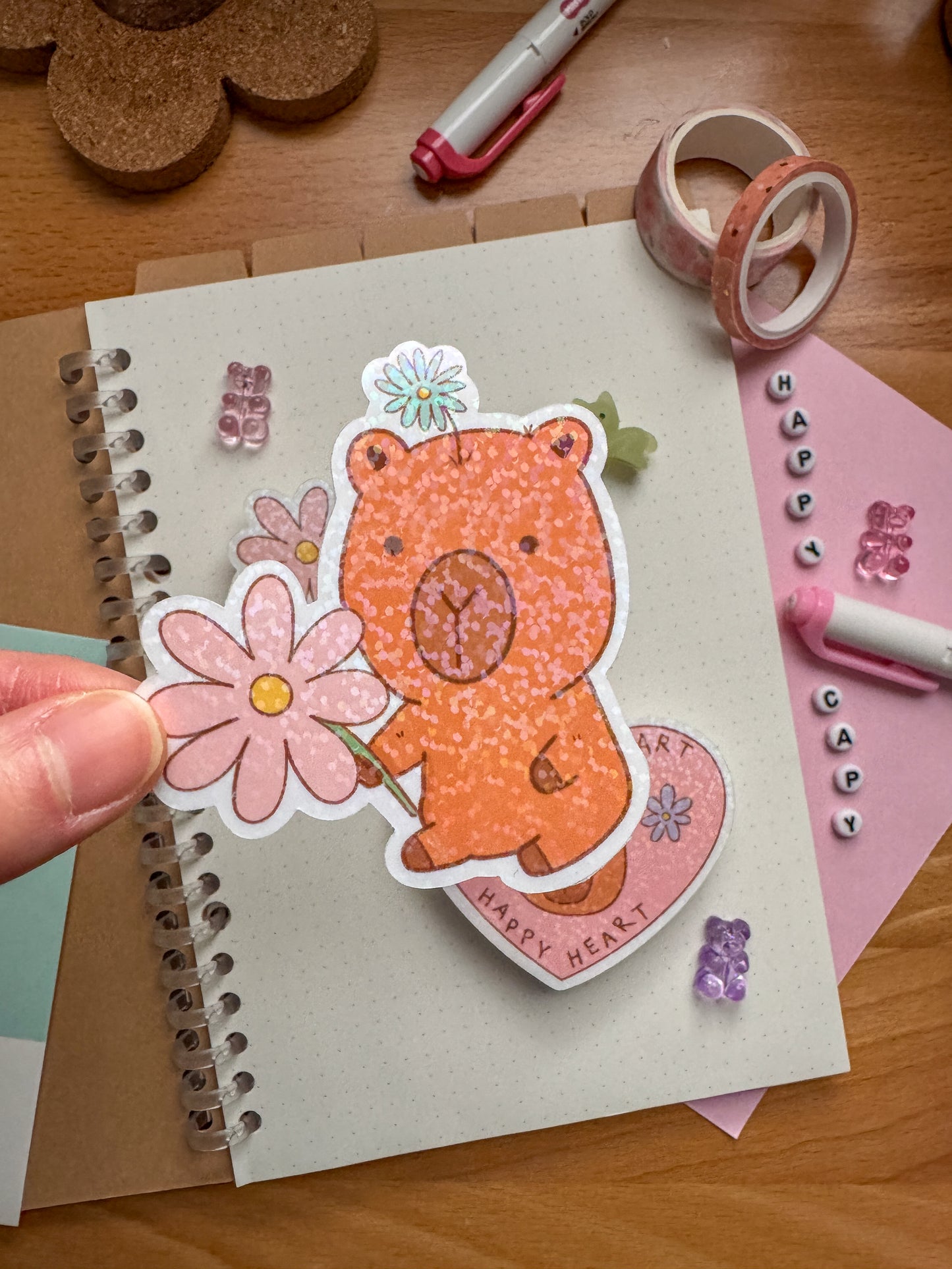 Happy Capybaras, Set of 2, Holographic Stickers