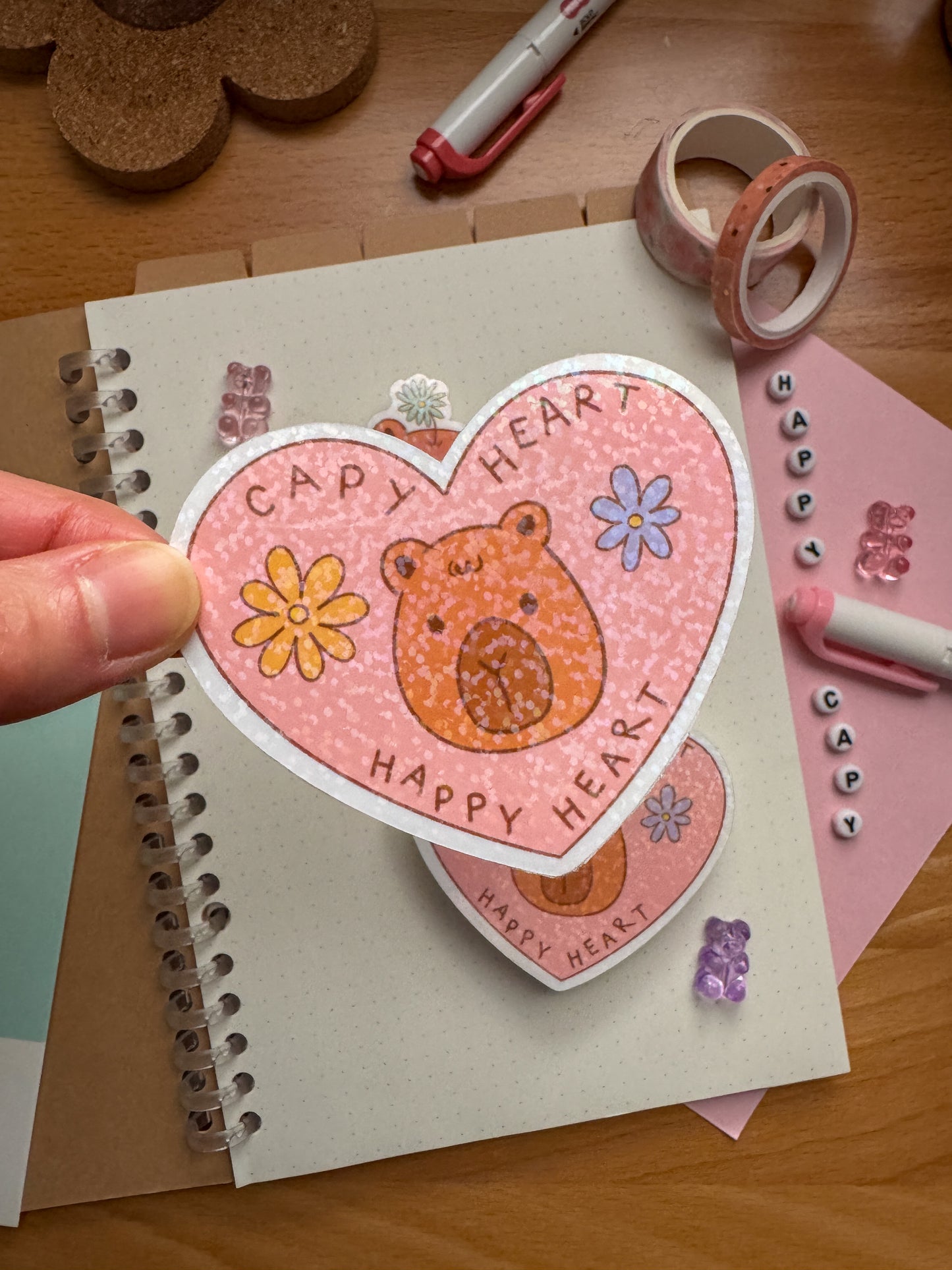Happy Capybaras, Set of 2, Holographic Stickers