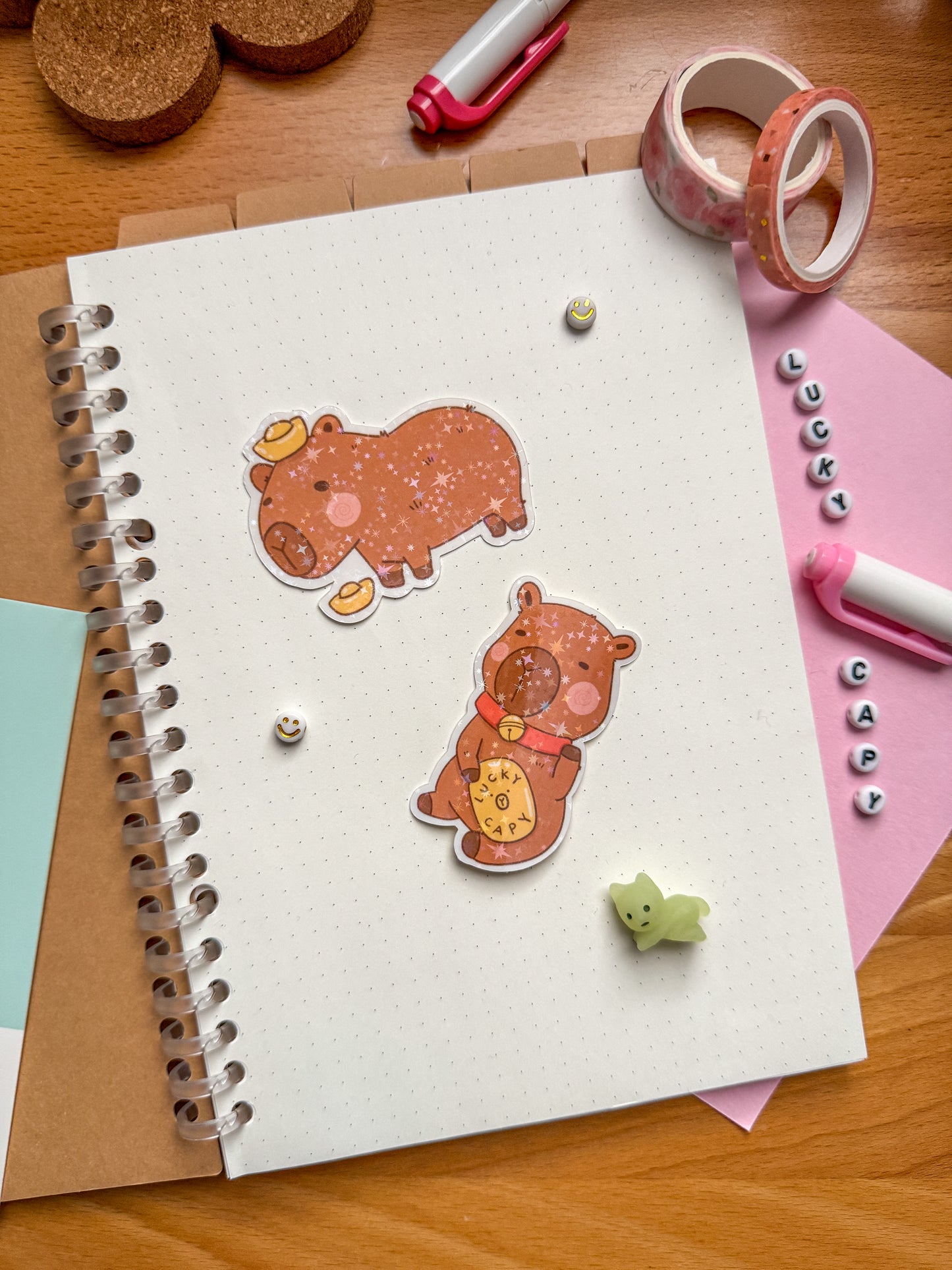 Lucky Capybaras, Set of 2, Holographic Stickers