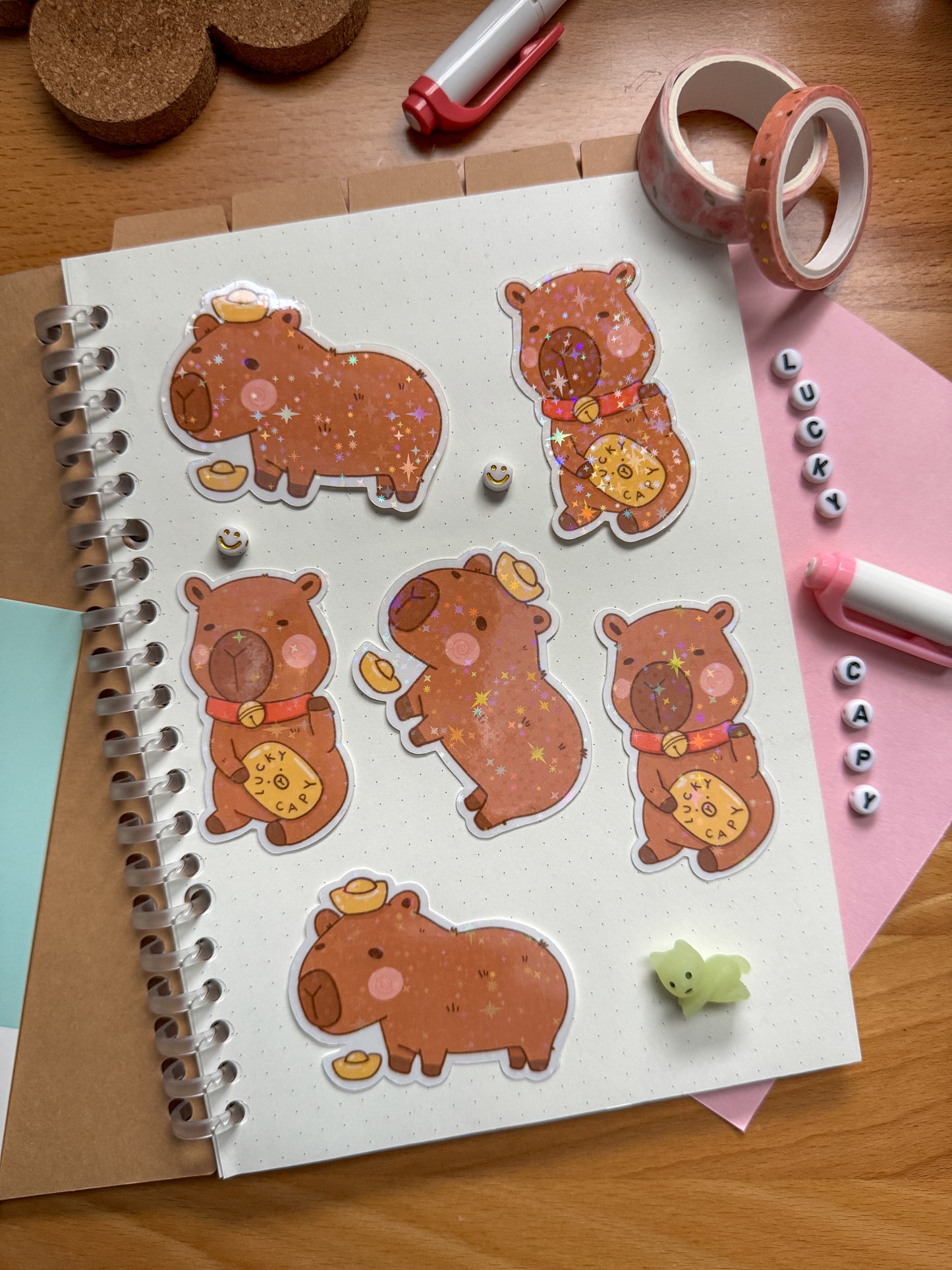 Lucky Capybaras, Set of 2, Holographic Stickers