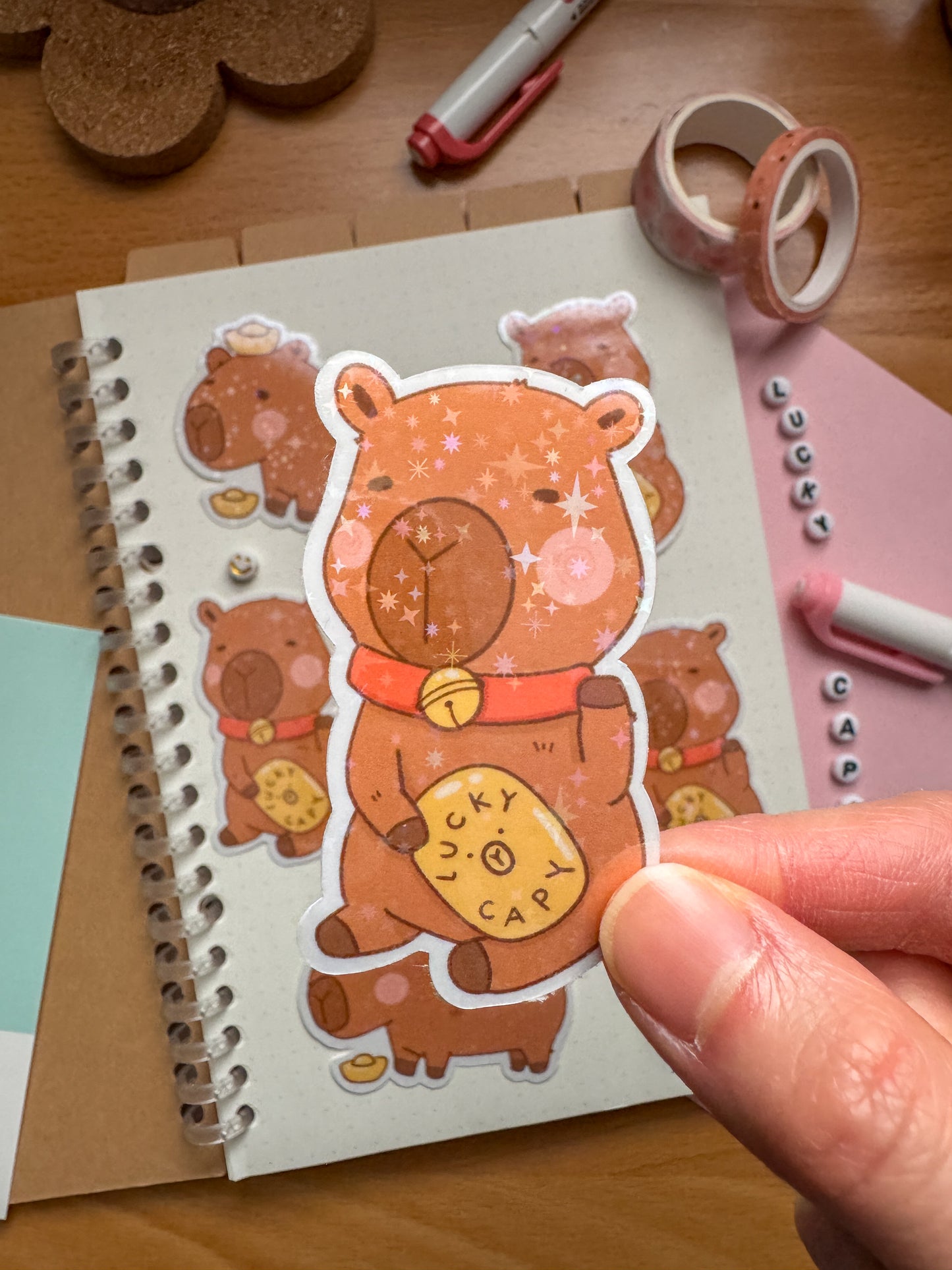 Lucky Capybaras, Set of 2, Holographic Stickers