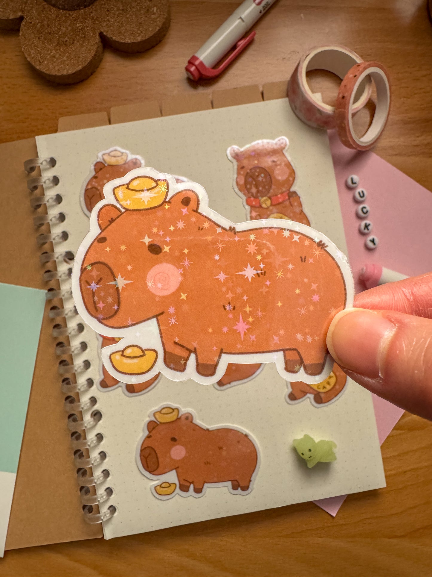 Lucky Capybaras, Set of 2, Holographic Stickers