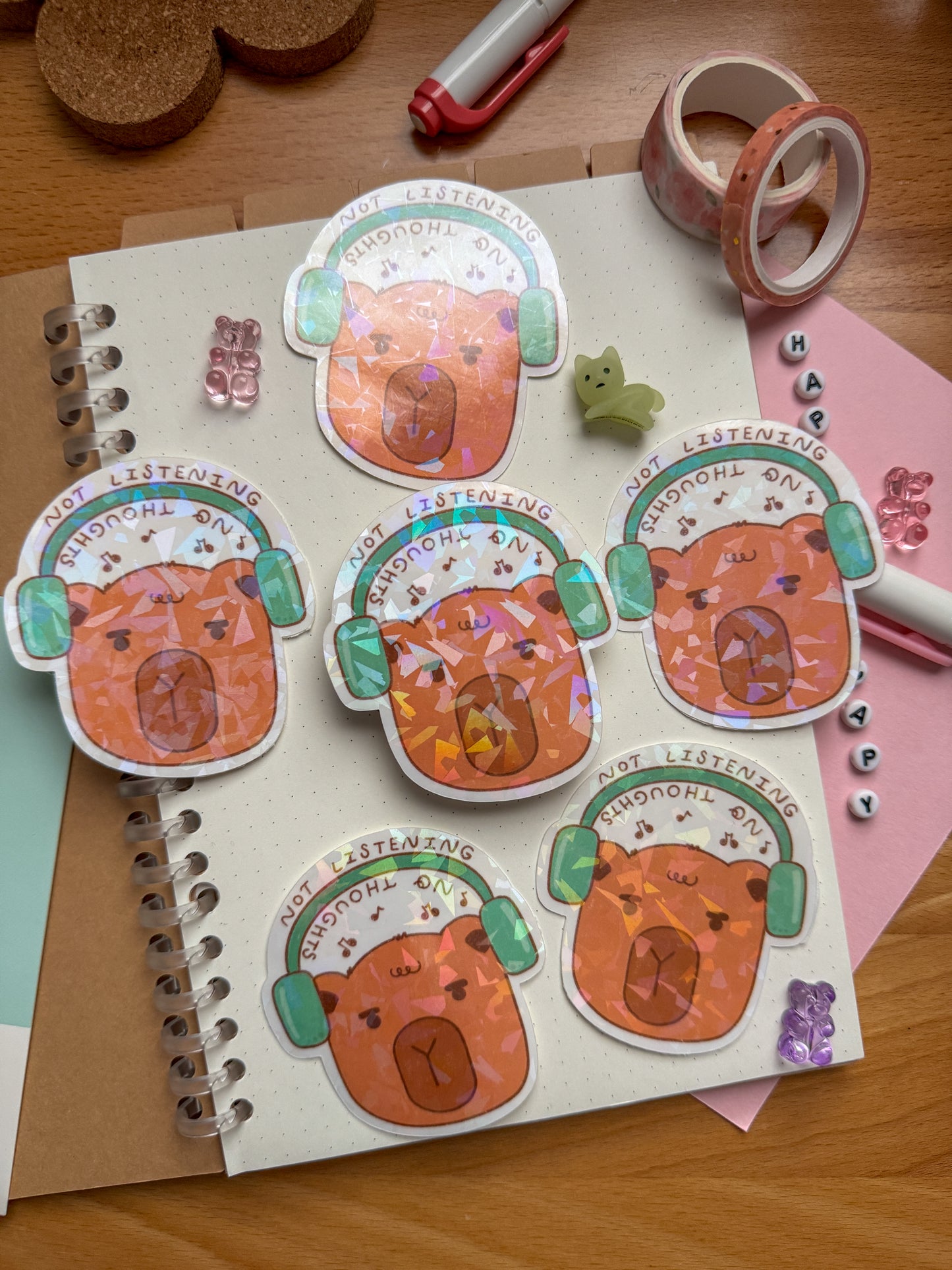 Not Listening Capybara, Holographic Sticker