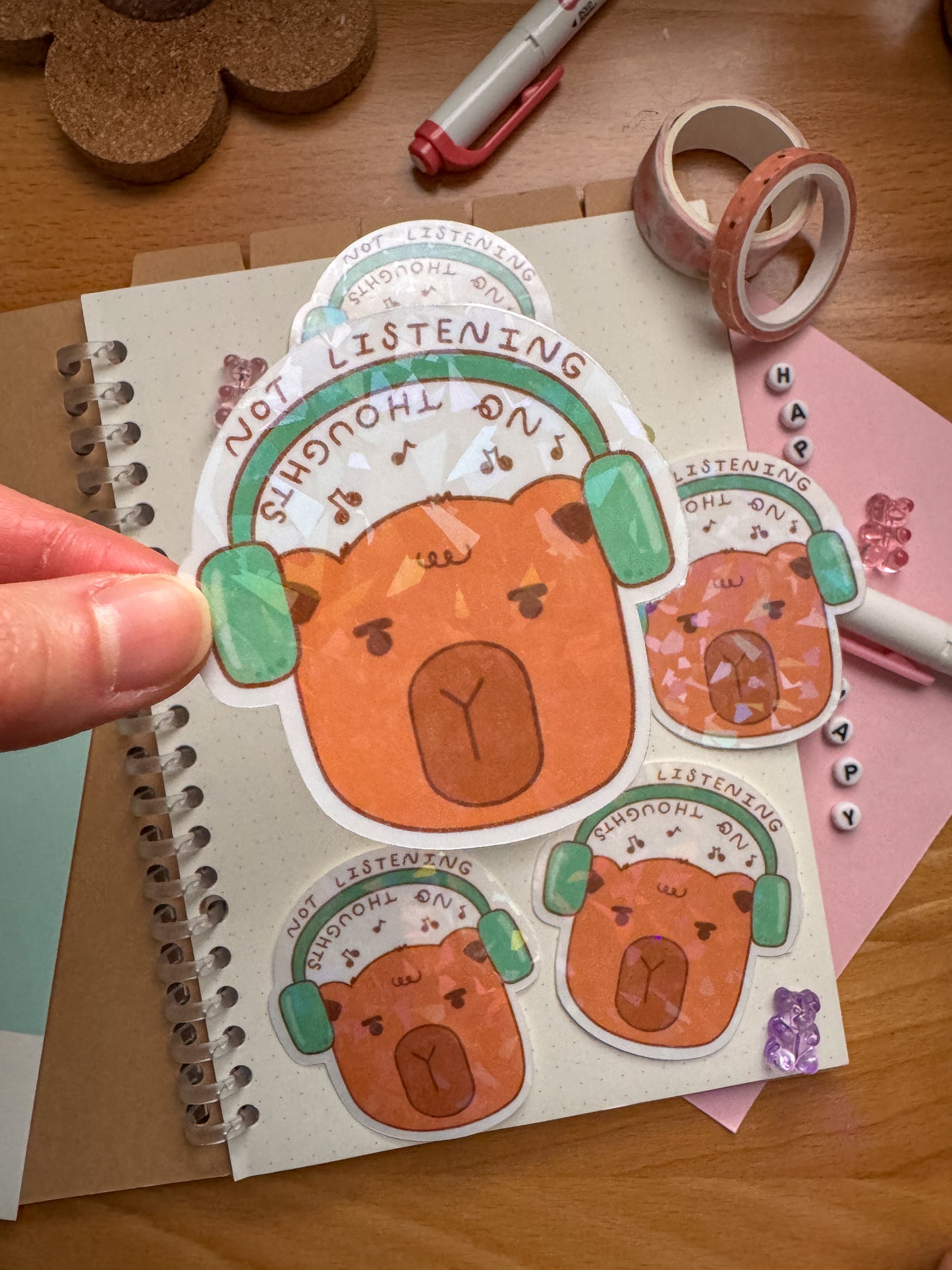 Not Listening Capybara, Holographic Sticker