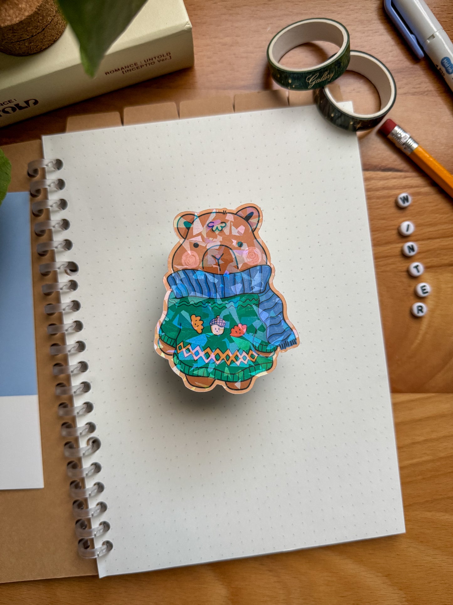 Capybara in a Sweater Holographic Sticker