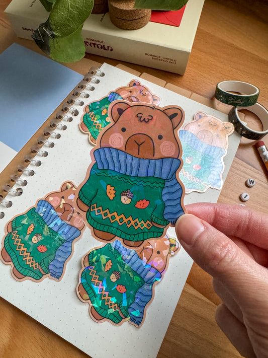 Capybara in a Sweater Holographic Sticker